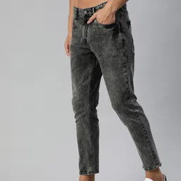 HERE&NOW Men Grey Slim Tapered Fit Mid-Rise Clean Look Stretchable Cropped Jeans image 2