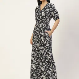 Rue Collection Black & Off White Printed Basic Jumpsuit image 2
