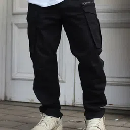 Powerlook Men Black Clean Look Pure Cotton Cargo Jeans-picture-41