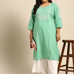 RANGMAYEE Women Green & White Embroidered Kurta image 2