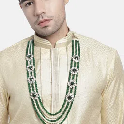 I Jewels Men Green & White Gold-Plated Layered Necklace-picture-14