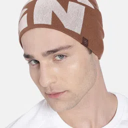 WROGN Unisex Brown & Off White Solid Acrylic Beanie Cap image 4