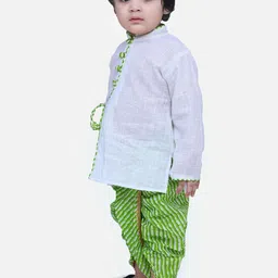 BownBee Boys White & Green Solid Kurta with Dhoti Pants image 2