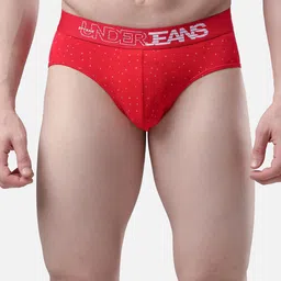 UnderJeans by Spykar Men Red & White Printed Cotton Basic Briefs UJMBRPBS033Red image 2