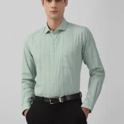 Peter England Green Slim Fit Striped Shirt-picture-20