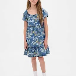GAP Girls Blue Cotton Floral Dress-picture-12
