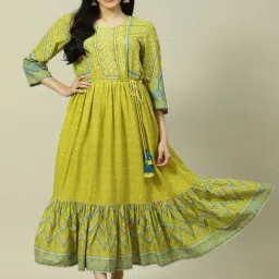 Rangriti Green Printed A-Line Dress image 5