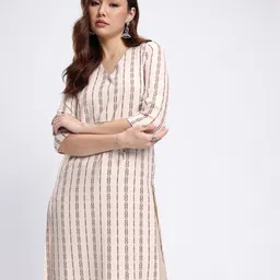 Anouk Rustic V-Neck Woven Design Striped Straight Kurta-picture-29