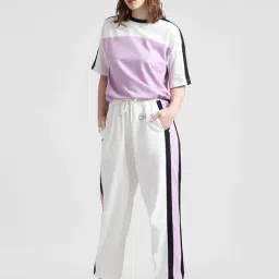 Only White & Purple Cotton Regular Fit Mid Rise Joggers-image-15