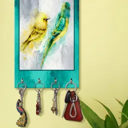 999Store Blue & Yellow Parrot And Sparrow Pattern Wooden Keyholder-image-11
