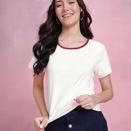 DressBerry Contrast Neck Relaxed T-shirt-image-5