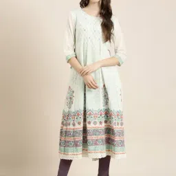 SHOWOFF Beige Cotton Floral Print Kurta-image-62