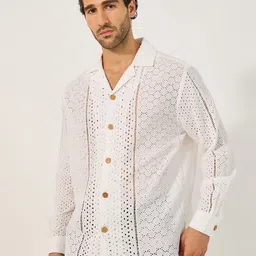 Styli Men Opaque Schiffli Casual Relaxed Fit Shirt-image-47
