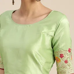 Om Shantam Sarees Sea Green & Pink Silk Blend Embroidered Banarasi Saree image 5