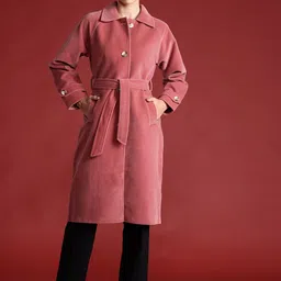 all about you Single Breasted Longline Velvet Finish Trench Coat-picture-14