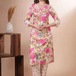 FASHOR Women Floral Printed Kurta with Trousers-image-1