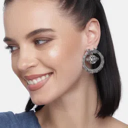 LAIDA Silver-Plated Oxidized Circular Drop Earrings image 4