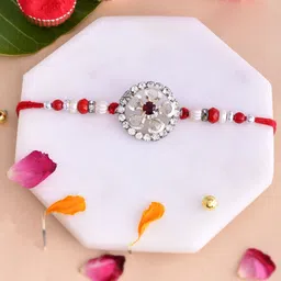 Aapno Rajasthan AD Studded Petals Floral Rakhi With Roli Chawal & Greetings Card-picture-31
