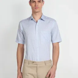 Arrow Blue Cotton Regular Fit Printed Shirt-image-35