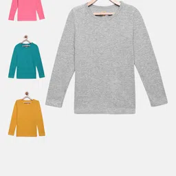 SINI MINI Girls Pack Of 4 Solid Round Neck T-shirts-picture-39