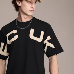 FCUK Brand Logo Printed Drop-Shoulder Sleeves Oversized Pure Cotton T-shirt-image-30