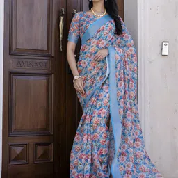 DIVASTRI Floral Ready to Wear Saree With Unstitched Blouse Piece-picture-12