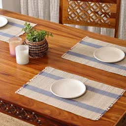 Peepul Tree 4 Pieces Blue & Off White Textured Table Placemats image 5
