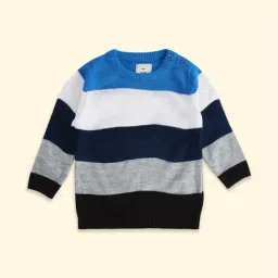 Pantaloons Baby Blue & White Cotton Striped Full Sleeves Sweater-image-70