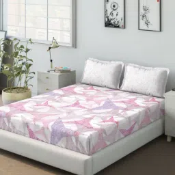 DDecor Geometric Purple 136 TC Cotton Double Bedsheet with 2 pillow Covers-image-51