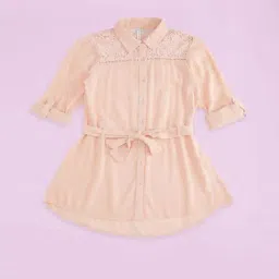 Pantaloons Junior Kids Peach Cotton Embroidered Full Sleeves Top-image-2