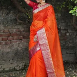 Lookmark Zari Organza Saree with Floral Woven Border and Unstitched Blouse Piece image 2