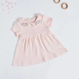 Juniors by Babyshop Girls Ribbed Embroidered Peter Pan Collar Cotton Fit & Flare Dress-picture-29