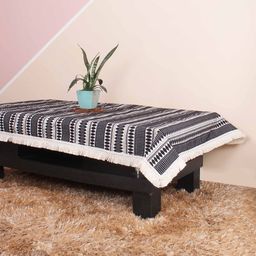 STITCHNEST Aztec Black & White 4-Seater Woven Table Cover With Lace  Border-picture-27