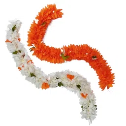 KI Artificial Jasmine Mogra Flower Hair Gajra, Hair Accessories Realistic Juda Bun, Orange White (Orange & White) image 1