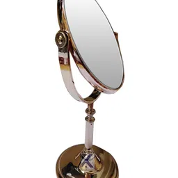 KALSUTANSHI Tabletop Double Side Mirror| Shaving Makeup Vanity Mirror| 360 Degree 5X Magnification Beauty Make Up Cosmetic Stand| for Living/Hallway Room (Oval)(Rosegold) image 2