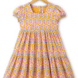 Babyhug 100% Cotton Woven Cap Sleeves Ethnic Dress with Fruits Print - Yellow-picture-46