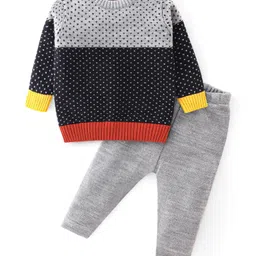 Babyhug Knitted Full Sleeves Sweater Set With Geometric  Design - Navy Blue & Grey-picture-34