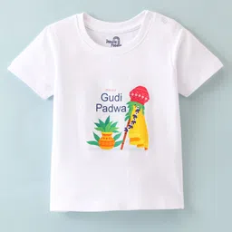 Doodle Poodle 100% Cotton Half Sleeves T-Shirt With Gudi Padwa Theme Print - Bright White-picture-14