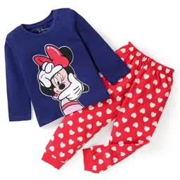 Babyhug Disney 100% Cotton Knit Full Sleeves Night Suit Minnie Mouse Graphics - Blue & Red-picture-26