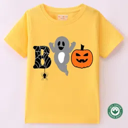 BLUSHES 100% Cotton Halloween Theme Half Sleeves Ghost & Pumpkin Printed Tee - Yellow-image-20