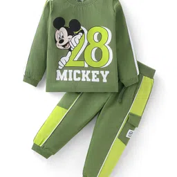 Babyhug Disney Single Jersey Knit Full Sleeves T-Shirt & Lounge Pant Set With Mickey Mouse Graphics - Green-picture-25