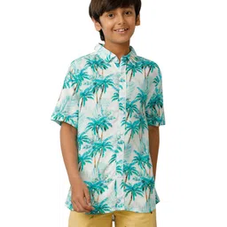 Under Fourteen Only Half Sleeves Rayon Palm Trees Printed Shirt - Green-picture-15