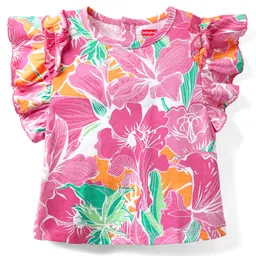 Babyhug Cotton Knit Frill Sleeves Top with Print - Pink-picture-28