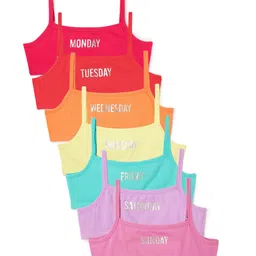 Charm n Cherish Cotton Blend Pack Of 7 Weekdays Text Printed Beginner Bras - Pink Red & Blue-image-25