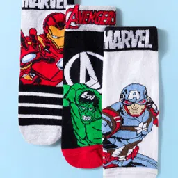Pine Kids Marvel Knit Ankle Length Anti-Bacterial Socks with Avengers Graphic Pack of 3 - White & Black-picture-25