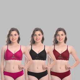 samvar Women Pink,Black,Maroon Cotton Bra Panty Set for Lingerie Set Undergarments Pack of 3-picture-25