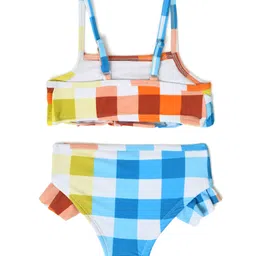 Mi Arcus 80% Polyamide 20% Elastane Sleeveless Checkered & Frill Detailed Two Pieces Swimsuit - Multi Colour image 3