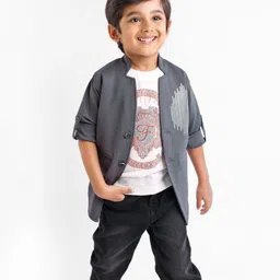 Dapper Dudes Full Sleeves Sequins Printed Jacket & Tee - Dark Grey image 2