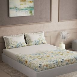 DDecor Blue & Off White Floral Printed 180 TC Cotton King Bedsheet Set 2.74 m x 2.74 m-picture-17
