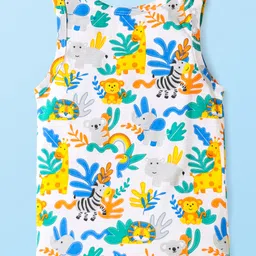 Babyhug 100% Cotton Single Jersey Knit Sleeveless Sandos With Striped & Animal Print Pack Of 3 - Green White & Yellow image 3